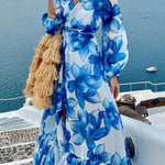 Island Girl Floral Print V-neck Long Sleeve Tie Slit Holiday Maxi Dress