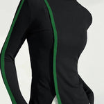 Long Sleeves Skinny Contrast Color Split-side High-neck T-Shirts Tops