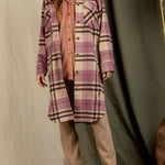 Plaid print drop shoulder overcoat