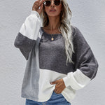 Knitted Color Block Pullover Lightweight Loose Casual Sweater