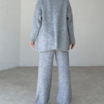 Elegant Three-pieces Knitwear Set Crop Vest Button Sweater Cardigant and Wide Leg Pant Outfits