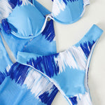 3Pcs Sets Dye Tie Printed Cover Ups Cardigan Bikinis Swimsuit