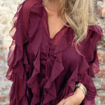 Solid Color Chiffon Ruffled V-neck Patchwork Top