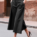 Loose Wide Leg Pockets Solid Color Ninth Pants Trousers