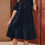 Solid Color Short Sleeve Tunic Dress Plus Size Babydoll Dress