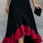 Black Midi Dress With Scarlet Ruffle Hem