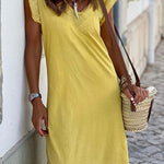 Sleeveless v-neck casual patchwork dress with ruffles