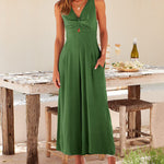 Nadorine Women's Casual Sleeveless Hollows High Waist Bodysuit Spaghetti Strap Loose Jumpsuit Overalls