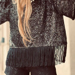 Full of Surprises Sequin Short Sleeve Tassle Trim Loose Top