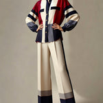 Long Sleeves Loose Buttoned Contrast Color Split-Joint Stand Collar Blouses&Shirts Tops