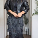 FRINGED MIDI SKIRT