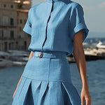 Loose Short Sleeves Solid Color Mock Neck Blouses&Shirts Tops