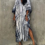 Print Beach Kaftan Dress Short Sleeve Plus Size Bathing Suit Cover Ups