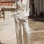 Double-Breasted Blazer & Wide-Leg Tailored Trousers Suit Set