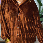 WOMEN'S SHIRRED VELVET BUTTON DOWN TOP