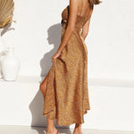 Spaghetti Strap Midi Dresses Sexy Deep V Neck Backless Floral Print Side Slit Maxi Dress