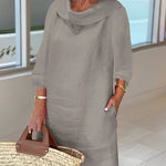 Stitching Round Neck Casual Style Solid Color Long Sleeve Dress