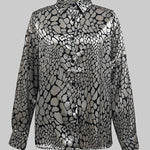 Long Sleeves Loose Buttoned Contrast Color Snakeskin Printed Lapel Blouses&Shirts Tops