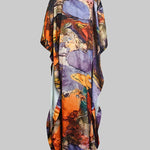 Batwing Sleeves Loose Gauze Printed Split-Joint V-Neck Maxi Dresses