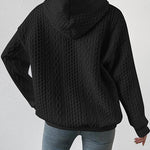 Nadorine Cable Textured Drop Shoulder Drawstring Hoodie Sweatshirts