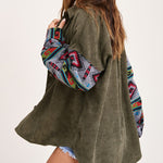 Nadorine Corduroy Patch Print Pocket Coat Long Sleeve Jacket Top