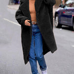 Faux Fur Plush Coat Open Front Solid Long Teddy Overcoat