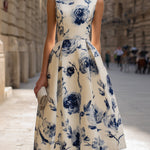Sleeveless Floral A-Line Midi Dress