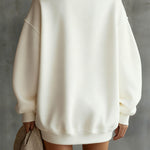 Long Sleeves Loose Buttoned Solid Color Split-Joint High Neck Mini Dresses Sweatershirt