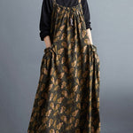 Artistic Retro Ramie Cotton Loose 3 Colors Floral Printed Square-Neck Sleeveless Strap Dress