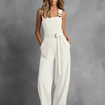 Women's Off-White Relaxed Jumpsuit With Utility Pockets & Adjustable Straps, Sophisticated Daytime-Casual Style Jumpsuit