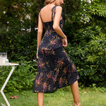 Tie Straps Sleeveless Panel Ruffle Hem Maxi Dress