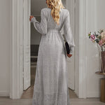V-neck High Split Long Evening Dress with Belt