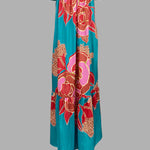 A-Line Loose Elasticity Flower Print Pleated Split-Joint Off-The-Shoulder Maxi Dresses