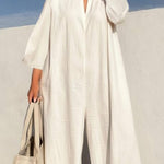 Loose Three-Quarter Sleeves Solid Color Lapel Jumpsuits