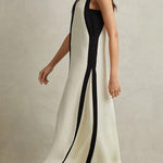 Elegant Piano Keys Reversible Style Colorblock A-line Maxi Dress