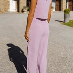 Modern and Elegant Solid Crop Tank and High Rise Flare Loose Pants Set