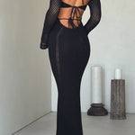 Sexy backless lace-up slim-fit hollow long-sleeved dress