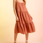 Lace-up Sling Dress Candy Color Stitching Solid Color Midi Dress