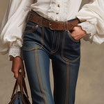 Retro Brown Double-stitched Navy Jeans