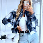 Nadorine Cropped Shacket Button Down Plaid Jackets Coats
