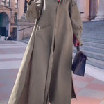 Long Sleeves Loose Solid Color Split-Joint Split-Side Lapel Maxi Dresses Shirt Dress