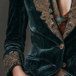 Velvet Blazer With Intricate Embroidered Lapels