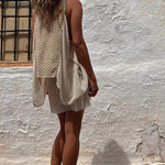 Sonia Linen Blend Ethnic Print Wrap Tie Layered Mini Skirt