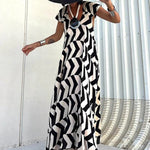 Fresh Breeze Ethnic Unique Print Ruffle Sleeve A-line Maxi Dress