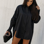 Urban Long Sleeves High-Low Solid Color Lapel Collar Blouses