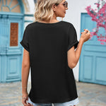 Short Sleeve V Neck Blouse Top Lace Trim Casual Summer Tee Shirt