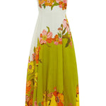 Linen Blend Contrast Floral Print back smocked Pocket Maxi Dress