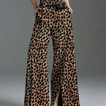 Loose Wide Leg Leopard Split-Front Casual Pants Bottoms Trousers