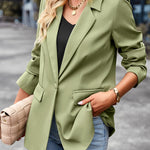 Nadorine Casual Long Blazer Jacket Lapel Open Front Office Suit