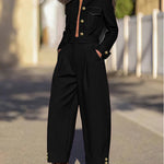 High Waisted Wide Leg Pleated Split-Joint Pants Trousers